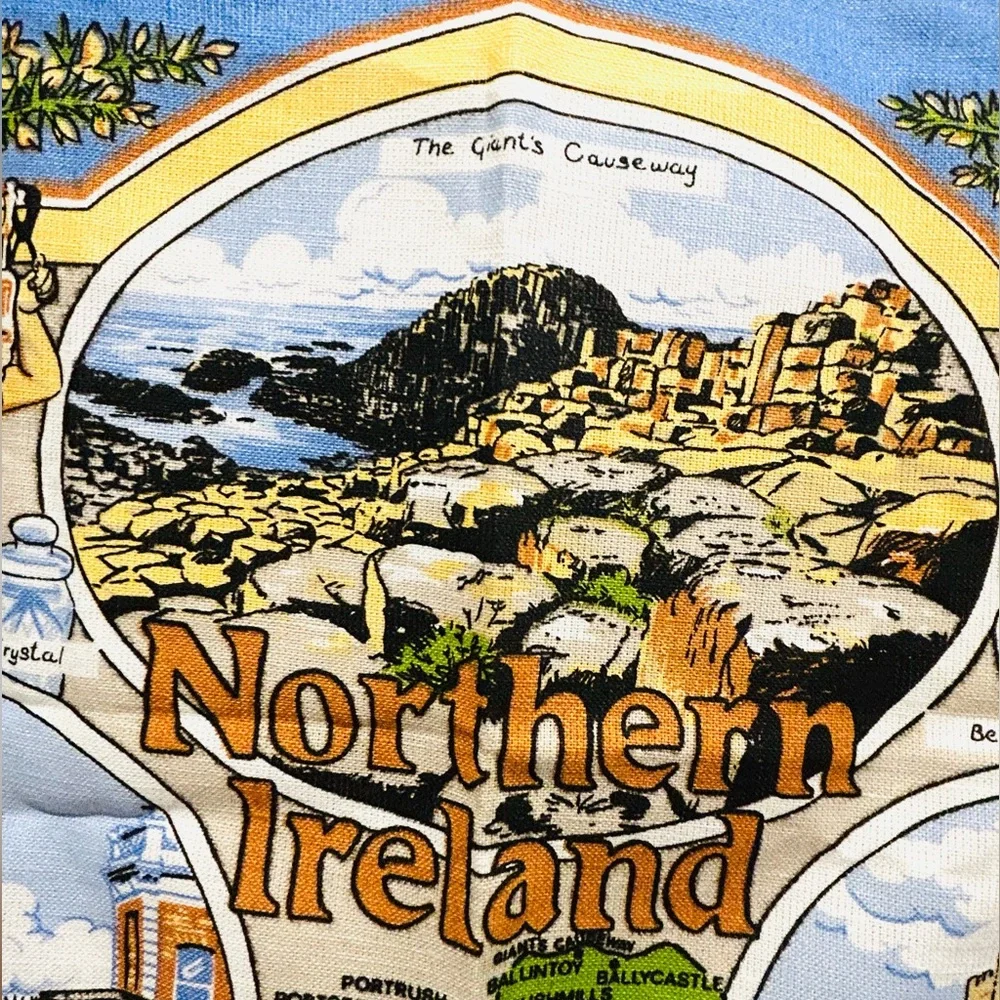 Northern Ireland Souvenir Tea Towel Wall Hanging Vintage Linen Cotton